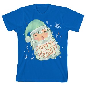 Cartoon Claus Santa Claus With Green Hat Youth Girl's Sky Blue Short Sleeve Crew Neck Tee - 1 of 3