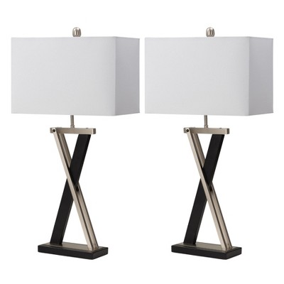 HomeRoots Set of Two 29" Black Metal Table Lamp With White Cone Shade