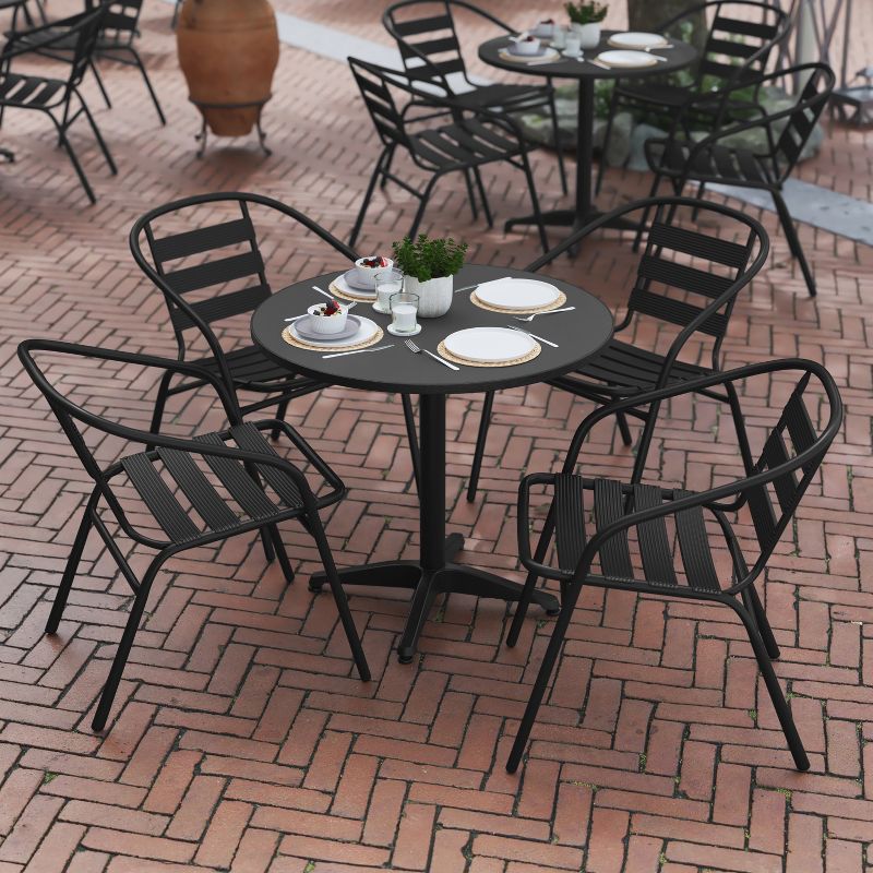 Flash Furniture Lila 31.5'' Round Aluminum Indoor-Outdoor Table Set with 4 Slat Back Chairs, 5 of 13
