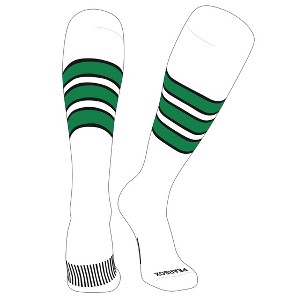 PEAR SOX Striped OTC Baseball, Softball, Football Socks (C) White, Black, Kelly Green - 1 of 3