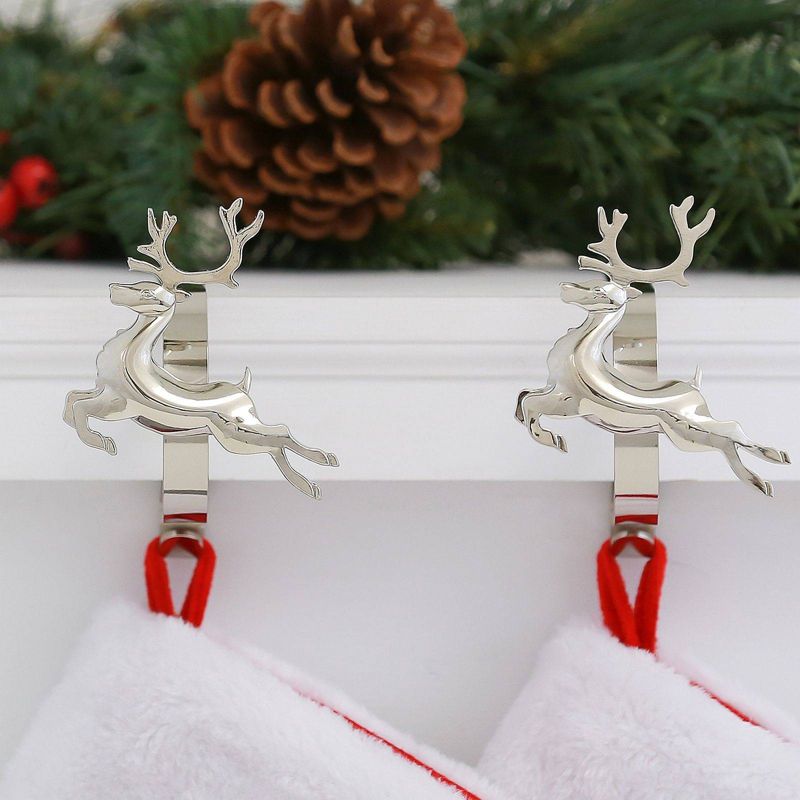 Original MantleClip 2ct Christmas Stocking Holder with Reindeer Icons Silver, 3 of 4