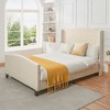 ORRD Twin Size Bed Frame with 49" High Upholstered Headboard, Teddy Velvet Platform Bed with Solid Wood Feet, No Box Spring Needed (White) - 4 of 4