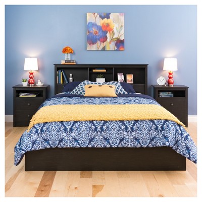 Washed Black 2-Drawer Nightstand with Open Shelf
