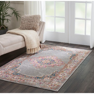 Medium Gray Geometric Synthetic Stain-resistant Rug