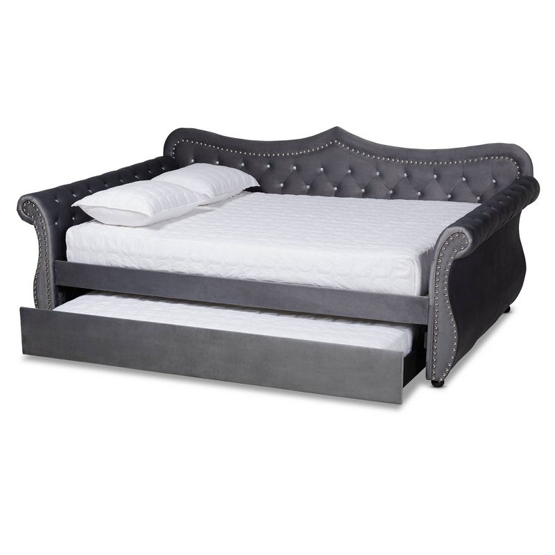 Abbie Velvet Fabric Upholstered Crystal Tufted Daybed with Trundle - Baxton Studio, 3 of 13