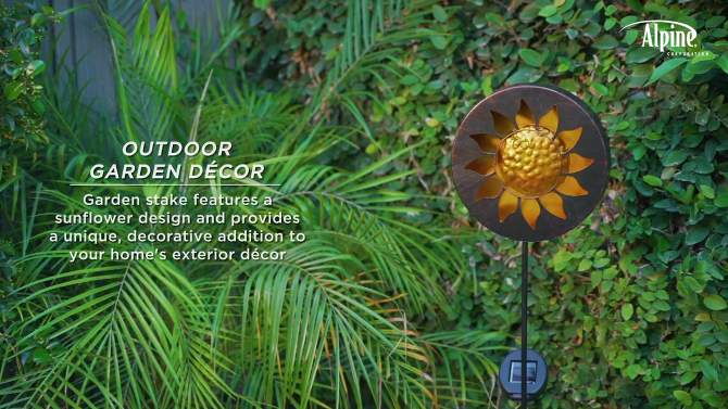 40&#34; Solar Sun Metal Garden Stake with LED Lights Yellow - Alpine Corporation, 2 of 7, play video