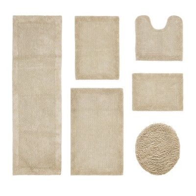 Edge Bath Rug 100% Premium Cotton Ultra-Soft Water Absorbent Tufted Solid Reversible 6 Piece Bathroom Rug Set for Machine Washable Bathmat