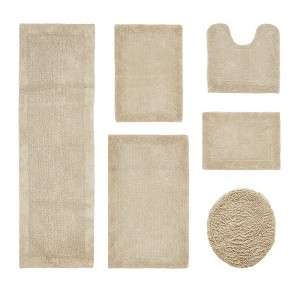 Edge Bath Rug 100% Premium Cotton Ultra-Soft Water Absorbent Tufted Solid Reversible 6 Piece Bathroom Rug Set for Machine Washable Bathmat - 1 of 4