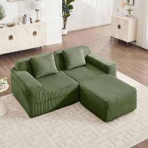 Modular 2-Seat L-Shaped Sectional Sofas with Ottoman, Deep Seat Cloud Sectional Couch, Plush Corduroy Fabric with Throw Pillows - 1 of 4