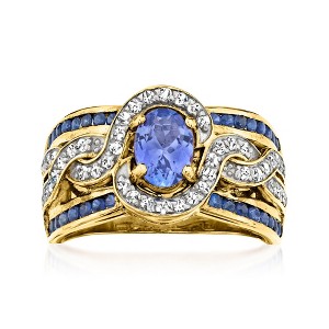 Ross-Simons 0.80 Carat Tanzanite and .60 ct. t.w. Sapphire Ring With .30 ct. t.w. White Zircon in 18kt Gold Over Sterling - 1 of 4
