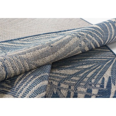 Riviera Blue Palm Leaf Rectangular Synthetic Rug 2x3
