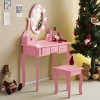 Angel Sar 23.6Lnch Kids Vanity Set with Mirror and Lights, Macaroon Pink Princess Makeup Desk with 5 Drawers and Stool, Play Dressing Table for Age 3+ - 2 of 4