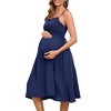 Maternity Summer Dress Sleeveless Smocked Square Neck Adjustable Spaghetti Strap Midi Dress Photoshoot - 2 of 4
