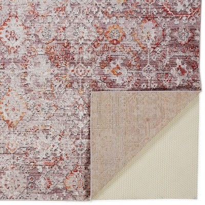 Ivory and Pink Floral Synthetic Rectangular Area Rug