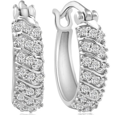 Pompeii3 1/4Ct Small Diamond Hoops in 10k White Gold 1/2" Tall
