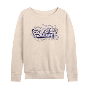 Women's - SpongeBob SquarePants - Plankton Bubble Logo Lightweight French Terry Wide Neck Long Sleeve Shirt - 1 of 4