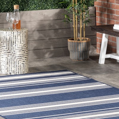 Navy Stripe 4' x 6' Stain-Resistant Synthetic Rug