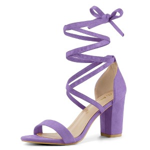 Allegra K Women's Back to College Open Toe Lace Up Chunky High Heels Strappy Sandals - 1 of 4