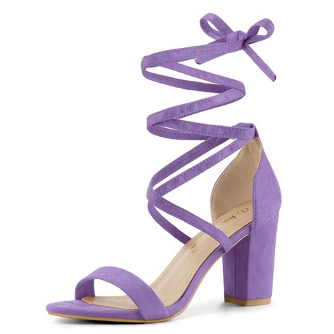 Allegra K Women's Open Toe Lace Up Chunky High Heels Sandals Purple 6.5 ...