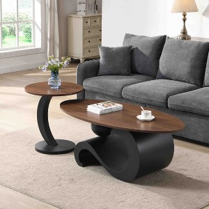 NicBex Modern Nesting Coffee Table Combo,Set of 2,Living Room Oval Coffee Table&Round End Table Combo Set with Drawer,Black/Brown - 1 of 4