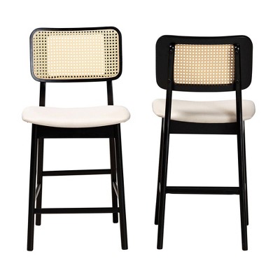 Baxton Studio 2pc Dannon Fabric and Wood Counter Height Barstools: Mid-Century, Ergonomic Footrest