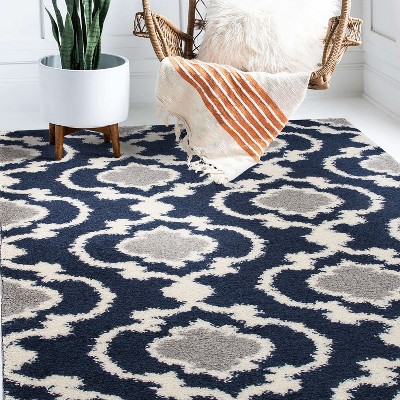 Navy Trellis Shag 5'3" x 7'3" Rectangular Easy-Care Rug