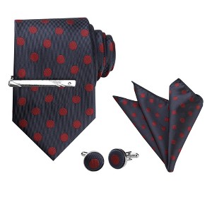 Allegra K Men's Polka Dots Business Wedding Pocket Square Clip Cufflinks Necktie Sets - 1 of 4