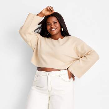 Women's Cropped Crewneck Sweater - Future Collective™ with Jenny K. Lopez Beige