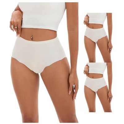 INSPIRE CHIC 3 Pcs Women's High-Waisted Full-Coverage Underwear Wave Trim No Trace Briefs