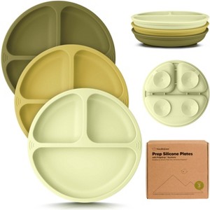 3-Pack Prep Suction Plates for Baby, 100% Silicone Toddler Plates, BPA-Free Divided Baby Plates with Suction - 1 of 4