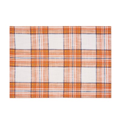 Set of 6 Orange and White Cotton Plaid Placemats