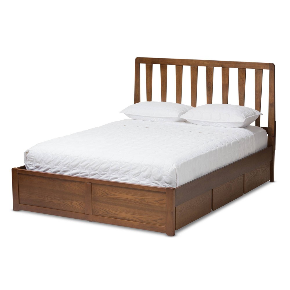 Photos - Bed Frame Queen Raurey Modern and Contemporary Walnut Finished Storage Platform Bed