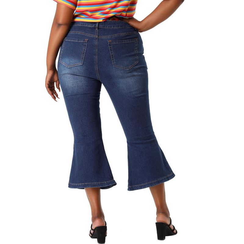Agnes Orinda Women's Plus Size Jeans Side Slit Bootcut Button Decor Wide Leg Skinny Denim Pants, 5 of 7