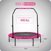 HolaHatha Foldable Mini Trampoline Home Gym Fitness Rebounder with 5 Level Adjustable Handle, Supportive 440 lb Capacity Workout Equipment, 40", Pink - 3 of 4