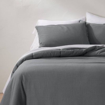 Twin/Twin Extra Long Heavyweight Linen Blend Comforter & Sham Set Dark Gray - Casaluna™