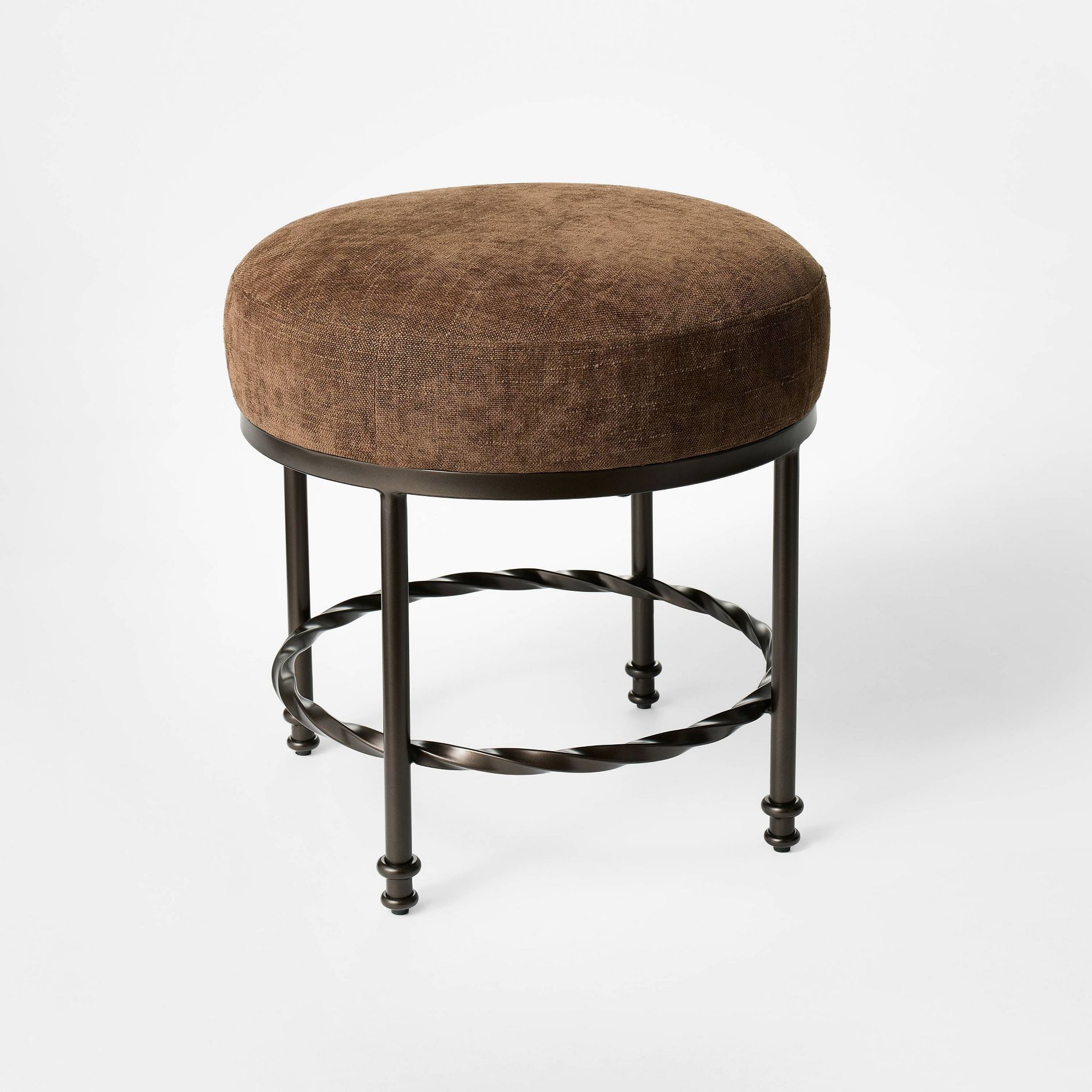 Twisted Metal Upholstered Ottoman Chocolate Brown - Threshold designed with Studio McGee™
