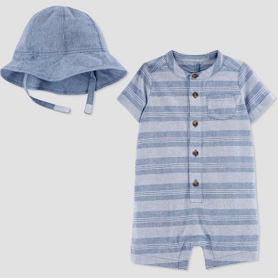 Image of Baby Boys' Striped Romper with Hat - Just One You® made by carter's Blue Newborn