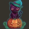 Junior's Design By Humans Ferociously Cute Halloween Vampire Witch Kitty Cat By LittleBunnySunshine T-Shirt - 2 of 2