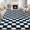 Fluffy Runner Rug Ultra-Soft Shaggy Carpet Runner with Non-Slip Backing, Modern Checkerboard Hallway Rug - 3 of 4