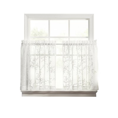 Ellis Curtain Brewster 100% Polyester Embroidered Sheer Rod Pocket Tiers White