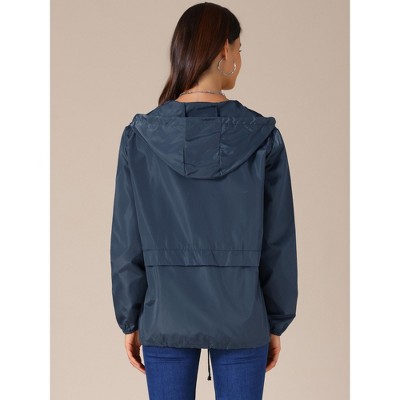 INSPIRE CHIC Women's Adjustable Drawstring Waterproof Windbreaker Hooded Raincoats with Pockets 2 Packs Navy Blue/Dark Grey Large — фото 4