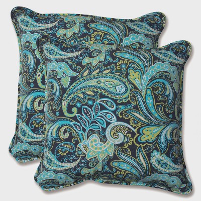 2pk Outdoor Square Throw Pillow - Navy/Turqouise/Paisley - Pillow Perfect: Weather-Resistant, Abstract Pattern