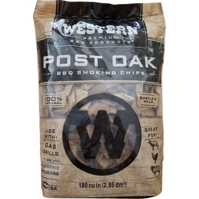 Western Premium BBQ Products Post Oak Barbecue Cooking Chips for Charcoal, Gas, or Electric Grills and Smokers, 180 Cubic Inches