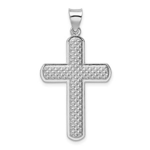 Black Bow Jewelry Rhodium Plated Sterling Silver Textured Latin Cross Pendant, 22 x 40mm - 1 of 4