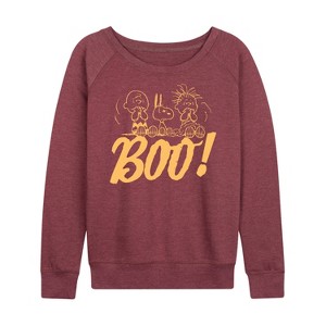 Women's - Peanuts - Boo Lightweight French Terry Wide Neck Long Sleeve Graphic Shirt - 1 of 4