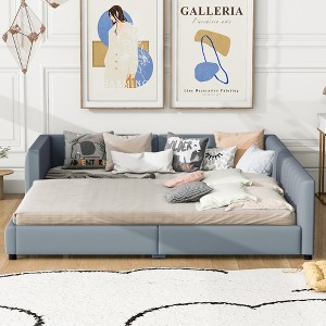 Whisen Queen Size & Twin XL Size Upholstered Platform Bed, PU Leather, Elegant Design - 1 of 4