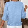 Women's 3/4 Sleeve Ruffle Hem Blouse Summer Relaxed Fit Round Neck Casual Elegant Tops - 2 of 4