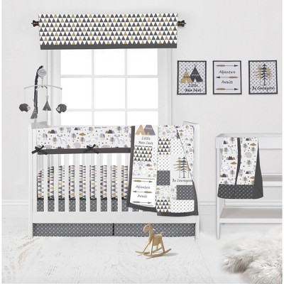 Bacati - Woodlands Beige/Grey 10 pc Crib Bedding Set with Long Rail Guard Cover