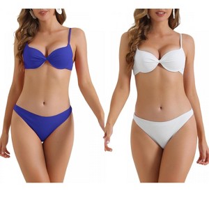 INSPIRE CHIC Women's Push Up Underwire Ruched Top High Cut Bottoms Swimsuit Bathing Suit 2 Sets - 1 of 4