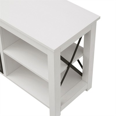 White Rectangular TV Stand with Crystal Fireplace Insert